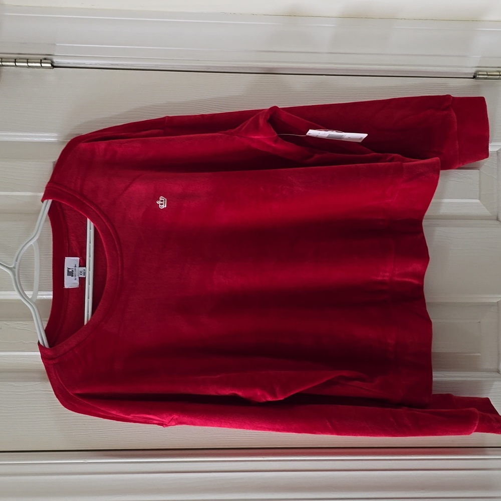 JUICY COUTURE WOMEN'S JUNIOR FUSCIA LONG SLEEVE VELVETEEN PULLOVER CREWNECK XXL
